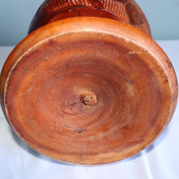 Vintage Hand Turned Carved Solid Wood Pedestal Vase With Lid 14" Tall - Picture 10 of 12